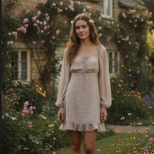 VTG y2k Forever 21 small Floral‎ babydoll mini dress balloon cottage coquette